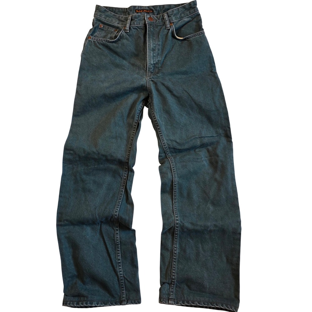 Nudie Jeans Co Teal Blue Green Straight Leg Organic Cotton Jeans W27 L32 Sample